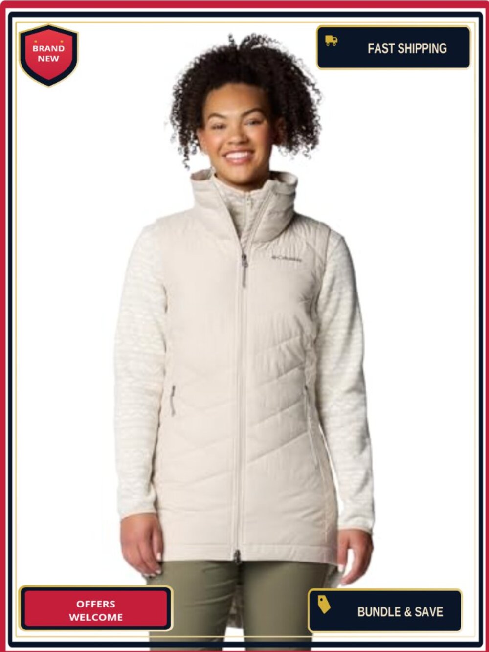 Women's Quilted Insulated Vest with Omni-Heat Thermal Tech, Sleeveless, Zip